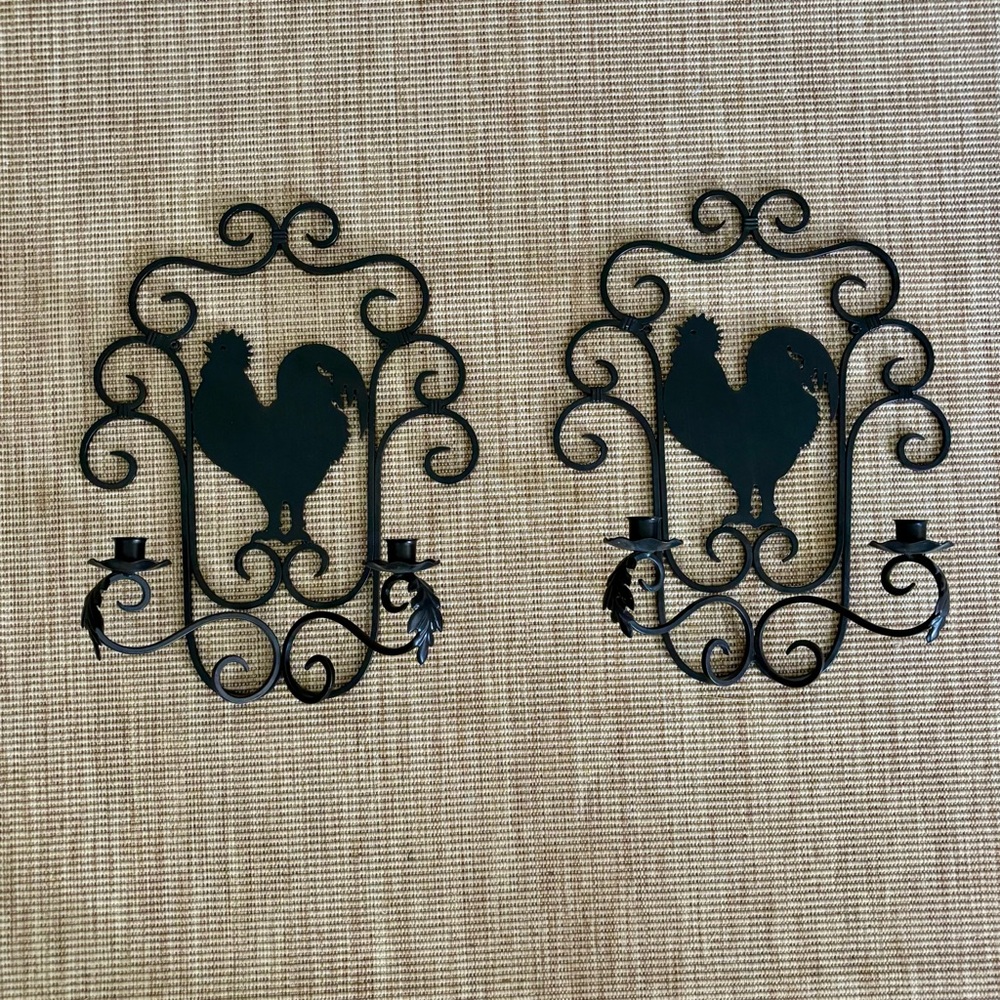 Southern Living At Home Set of Black Rooster Wall Candle Holders